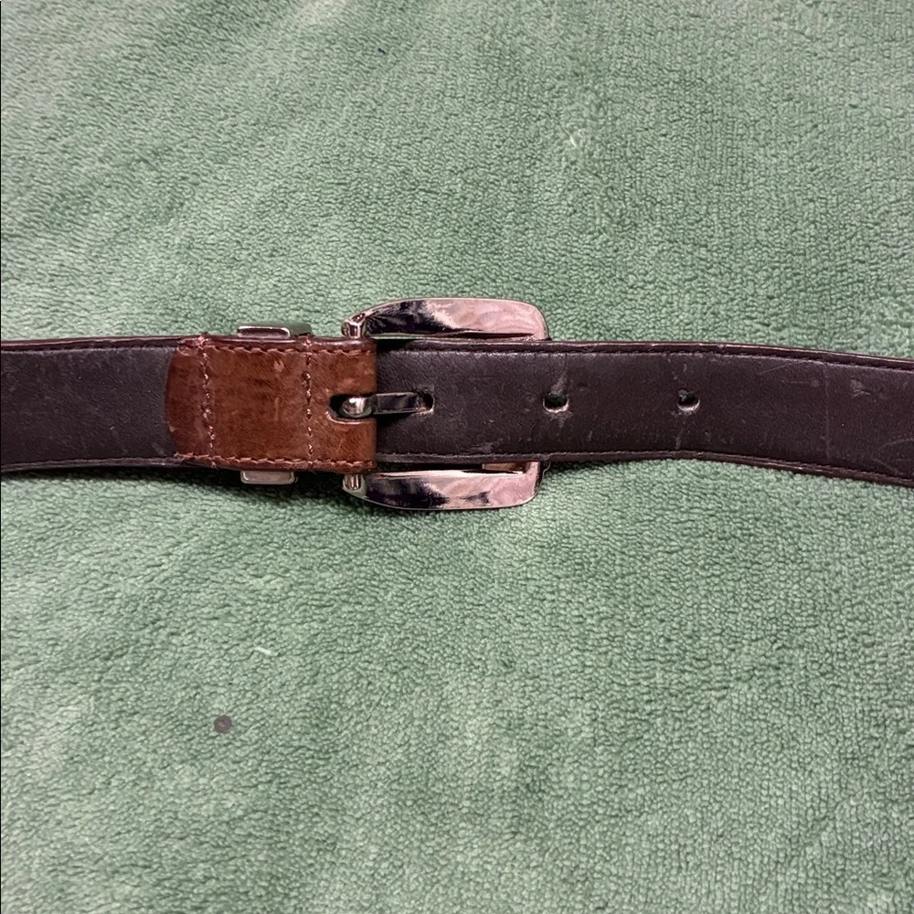 Izod Man Brown Leather 80s-Themed Golf Club Silver Hardware Belt. Size 40.